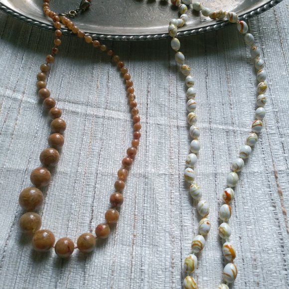 Two Beaded Necklace Fall Autumn Colors Orange - Picture 1 of 6